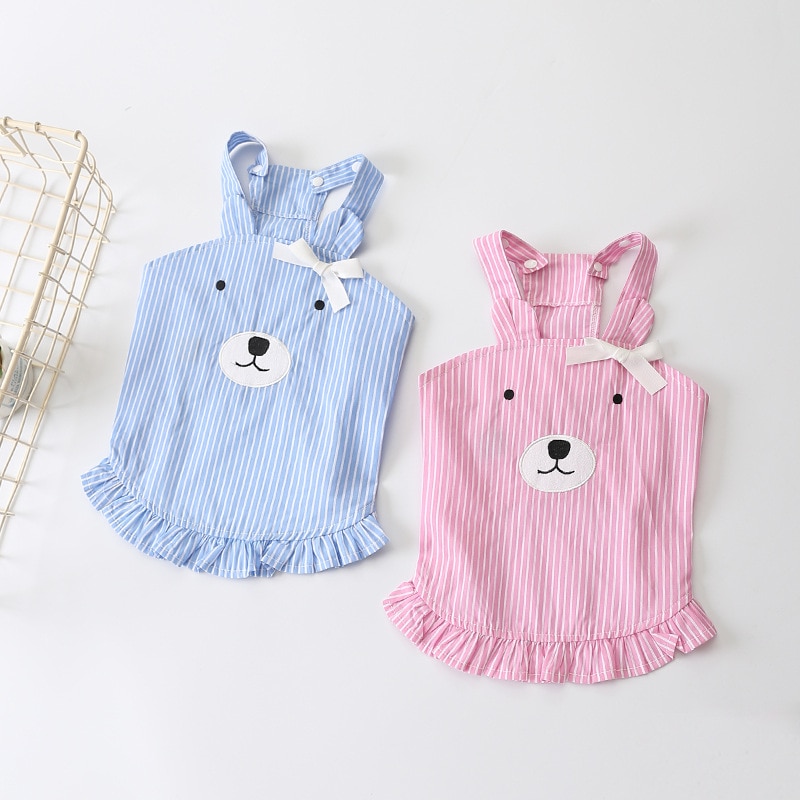Dog Summer Dress. Striped Pattern Pink and Blue